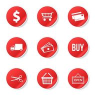 Shopping Sign Red Vector Button Icon Design Set N5