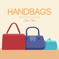 fashion handbags and bags in flat illustration concept icons set