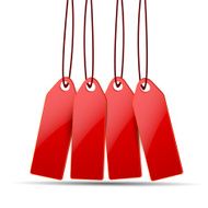 Red price tags on white