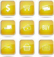 Shopping Sign Square Vector Yellow Icon Design Set N12