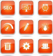 SEO Internet Sign Square Vector Orange Icon Design Set 8 N10