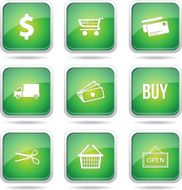 Shopping Sign Square Vector Green Icon Design Set N12