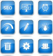 SEO Internet Sign Square Vector Blue Icon Design Set 8 N10