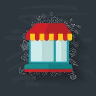 Shop on blackboard background vector