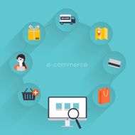 Vector buying online and e-commerce poster concept with icons N2