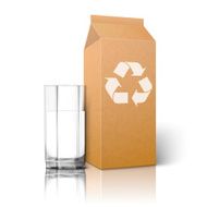 Realistic blank craft paper package with recycle sign and glass