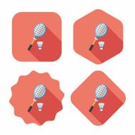 badminton racket and ball flat icon with long shadow eps10 N8