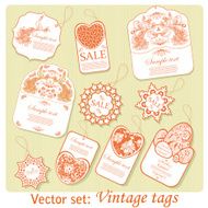 Set of ten vintage tags