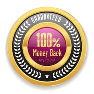 Purple money back button with gold border