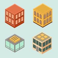 Set of 4 isometric houses in flat style