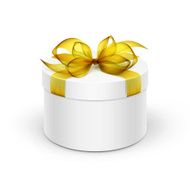 White Round Gift Box with Yellow Ribbon and Bow Isolated