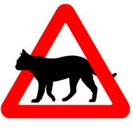 Funny warning road sign cats icon isolated on white