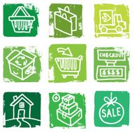 Shopping icon set on grunge block background
