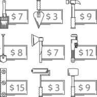 Contour vector icons for hand tools store