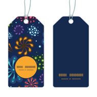 Vector holiday fireworks vertical round frame pattern tags set