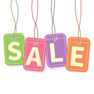 Sale tag on hanging colorful labels