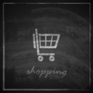 vintage illustration with a shopping cart on blackboard background