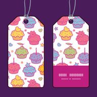 Vector colorful cupcake party vertical stripe frame pattern tags set