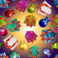 New year pattern with gifts and Christmas tree toys