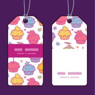 Vector colorful cupcake party vertical stripe frame pattern tags set N2