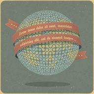 Retro globe symbol with ribbon and sample text Vector EPS10