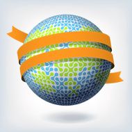 Abstract globe symbol with orange ribbon Vector illustration E