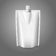 Blank white realistic plastic pouch with cap isolated on grey