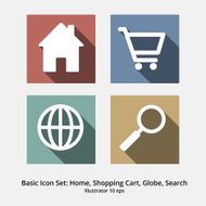 Basic Icon Set Home shopping Cart Globe Search Flat Design