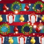 New year pattern with tree toys gift ribbon wreath