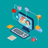 Shopping e-commerce icons set isometric