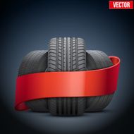 Realistic wheels and tire concept with ribbon Vector Illustration N2