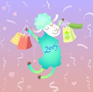Green sheep with bags for shopping