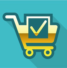 Golden Cart Icon with check mark Vector