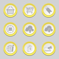 SEO Internet Sign Yellow Vector Button Icon Design Set 7