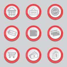 Shopping Sign Red Vector Button Icon Design Set 2