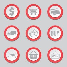 Shopping Sign Red Vector Button Icon Design Set