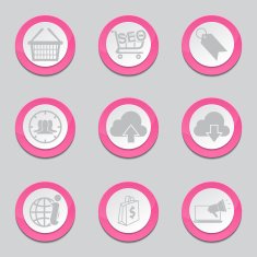 SEO Internet Sign Pink Vector Button Icon Design Set 7