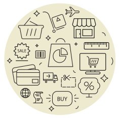 Shopping icons cirle set Thin line
