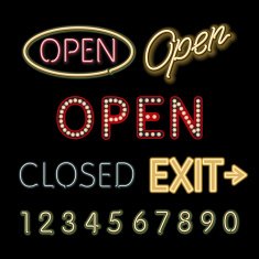 Open Neon Sign closed exit figures vector N2