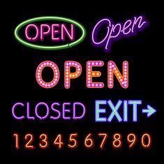 Open Neon Sign closed exit figures vector N3