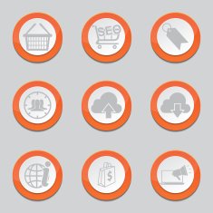 SEO Internet Sign Orange Vector Button Icon Design Set 7