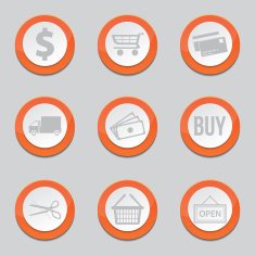 Shopping Sign Orange Vector Button Icon Design Set