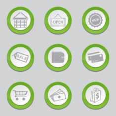 Shopping Sign Green Vector Button Icon Design Set 2