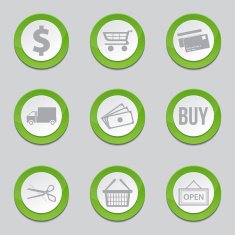 Shopping Sign Green Vector Button Icon Design Set