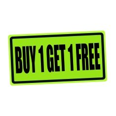 BUY 1 GET FREE black stamp text on green