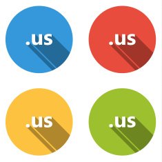 Collection of 4 isolated flat buttons (icons) for us domain