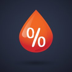 Blood drop icon with a discount sign