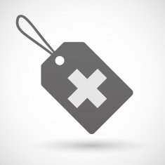 Shopping label icon with an "X" sign