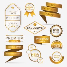 Collection of golden premium promo seals stickers