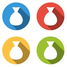 Collection of 4 flat colorful buttons for bag money